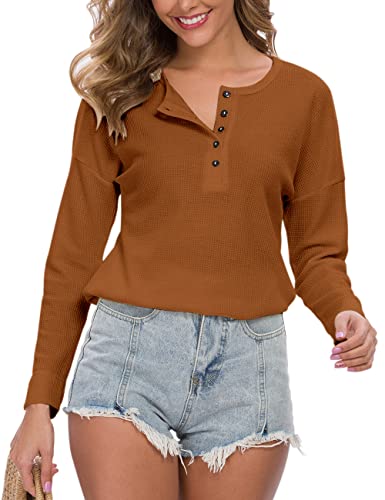 Image of MOLERANI Womens Long Sleeve Waffle Knit Henley Shirts Tunic Tops