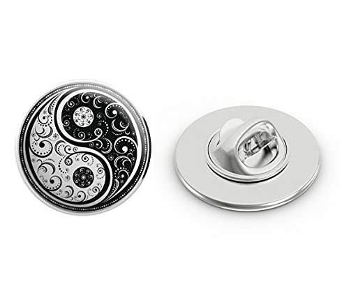 Delicate Black and White Paisley Ying and Yang Icon Round Metal 0.75