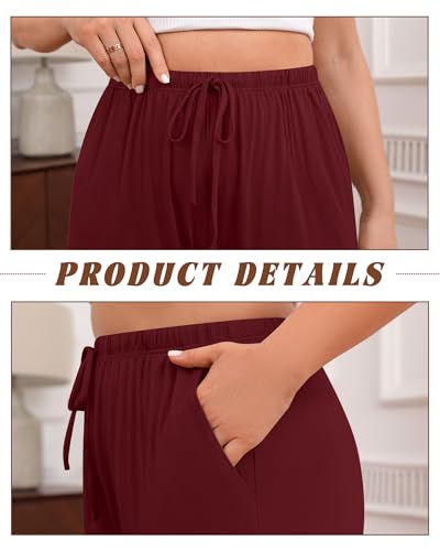 Locoowai Pacote com 3 calças de pijama femininas plus size, modal, perna larga, para ioga, com bolso