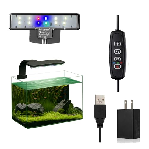 Ahareef Mini Clip-On Aquarium Light 5W Full Spectrum LED Fish Nano Tank Light with Timer & Dimmer and 3 Lighting Modes for Freshwater Plants & Tropical Fish Ideal for 4–14 Inch Tanks (1-5 Gallons)