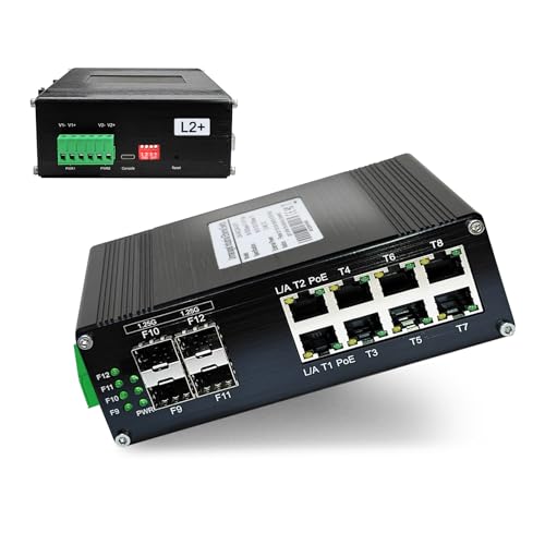 Image of Industrial Managed 8-Port 10 /100 /1000Base-T PoE Switch with 4-Port 1000Base-X SFP, IEEE 802.3af /at 30W PoE Ethernet Switch, L2 Web Management Support Ring Network by USB-C Port Connection