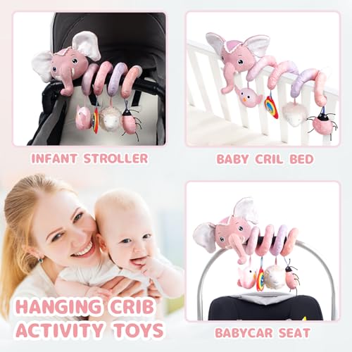 Image of Koty Newborn Car Seat Toys, Stroller Toys for Babyies 0-6 Months,Infant Activity Spiral Plush Toys Hanging - Carseat Stroller Crib with Musical Rattle Toy for Boys Girls 0 3 6 9 Months