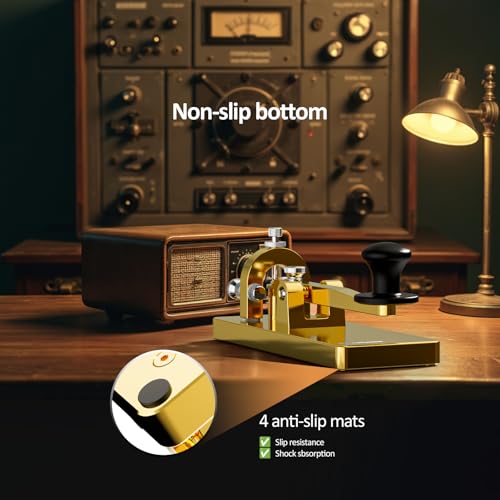 Image of CW Telegraph - Heavy Duty Stainless Steel Classical Morse Code Key, Shortwave Radio Ham Send Telegram Practice Oscillator Straight Key (Gold)