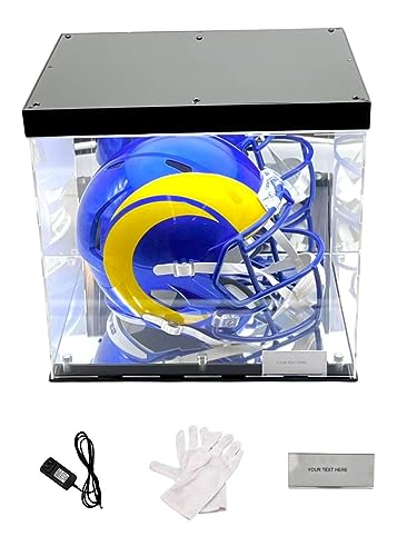 Acrylic Full Size Football Helmet Display Box Case Designed with LED Powered Light, Private Collections Showcase 15 x 15 x 12 inch