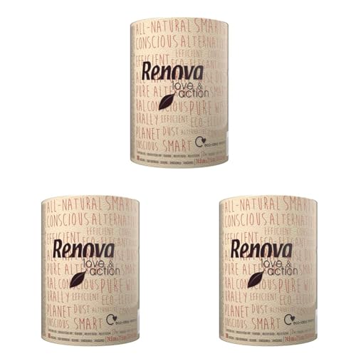 Renova Rollo de Cocina Ecológico Love & Action | 1 Rollo de Cocina Tamaño XXL | Color Kraft | Papel Certificado FSC® (Paquete de 3)