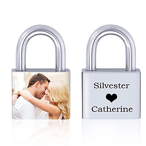 NGTSFLY Personalized Love Lock,Engraving Photo Custom Picture for Couples Men Women Boyfriend Girlfriend Lover Stainless Steel Memorial Anniversary Valentine Bridge Padlock (style1)