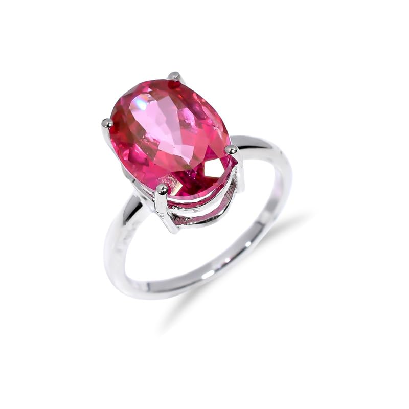 Bague topaze rose naturelle argent 925 alliance mariage fiançailles solitaire R-022-24-P