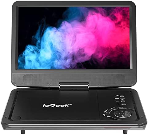 ieGeek Portable DVD Player 12.5", with 10.5" HD Swivel Screen, Car Travel DVD Players 5 Hrs Rechargeable Battery, Region-Free Video Player for Kids Elderly, Remote Control, Sync TV, USB&SD, Black