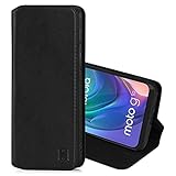 32nd Klassische Series 2.0 - Lederhülle Hülle Cover für Motorola Moto G10, Moto G20 und Moto G30, Echtleder Hülle Entwurf gemacht Mit Kartensteckplatz, Magnetisch & Standfuß - Schwarz