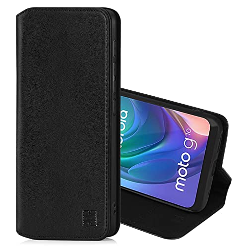 32nd Klassische Series 2.0 - Lederhülle Hülle Cover für Motorola Moto G10, Moto G20 und Moto G30, Echtleder Hülle Entwurf gemacht Mit Kartensteckplatz, Magnetisch & Standfuß - Schwarz