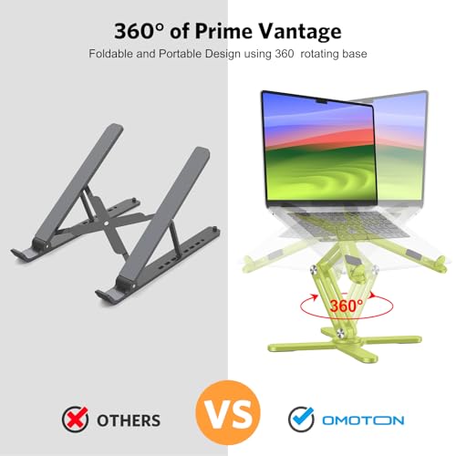 Image of OMOTON 360 Rotating Laptop Stand Riser for Desk, Ergonomic Foldable Computer Stand Adjustable Height Angles for Collaborative Work, Easy Storage Fit Macbooks,All Laptops up to 16 inches, Citron