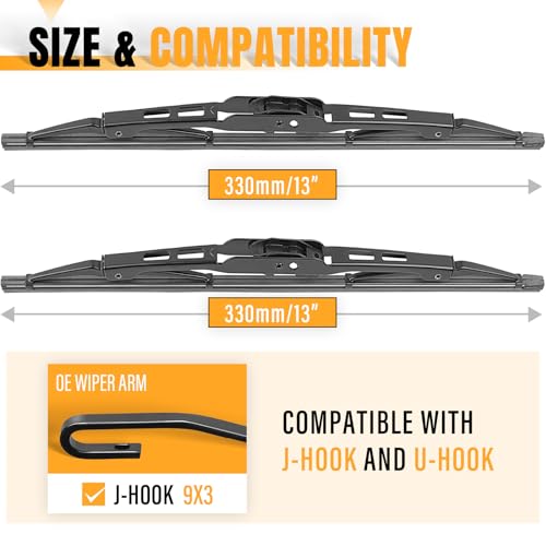 AUTOBOO Replacement for Wrangler TJ Front Windshield Wiper Blades 1997-2006- Wiper Blade 13 inch (Set of 2)