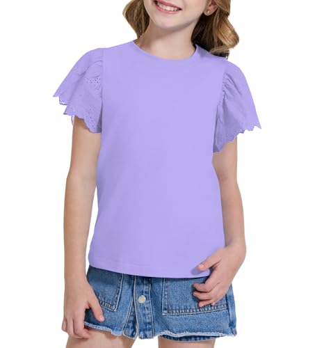 Image of WULFUL Girls Shirts Fashion Cotton Summer Short Sleeve Tops Casual T-Shirts 4-15 Years Old