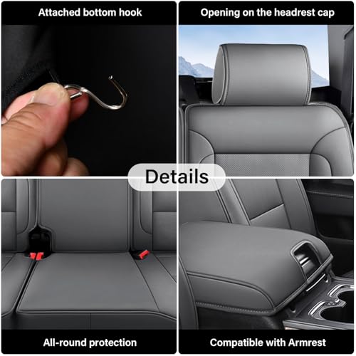 Image of Coverado Chevy Silverado Seat Covers Full Set, Faux Leather Car Seat Covers Fit for 2014-2018 1500, 2015-2019 2500HD 3500HD Chevy Silverado GMC Sierra Crew Double Extended Cab (Gray)