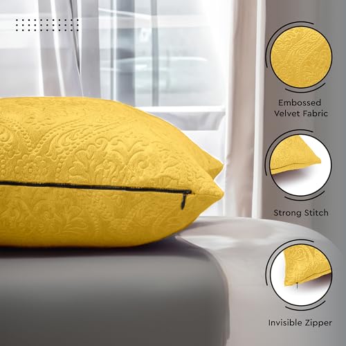 Image of Encasa XO Velvet Cushion Covers, Soft Pillow Covers, No Inserts Lemon