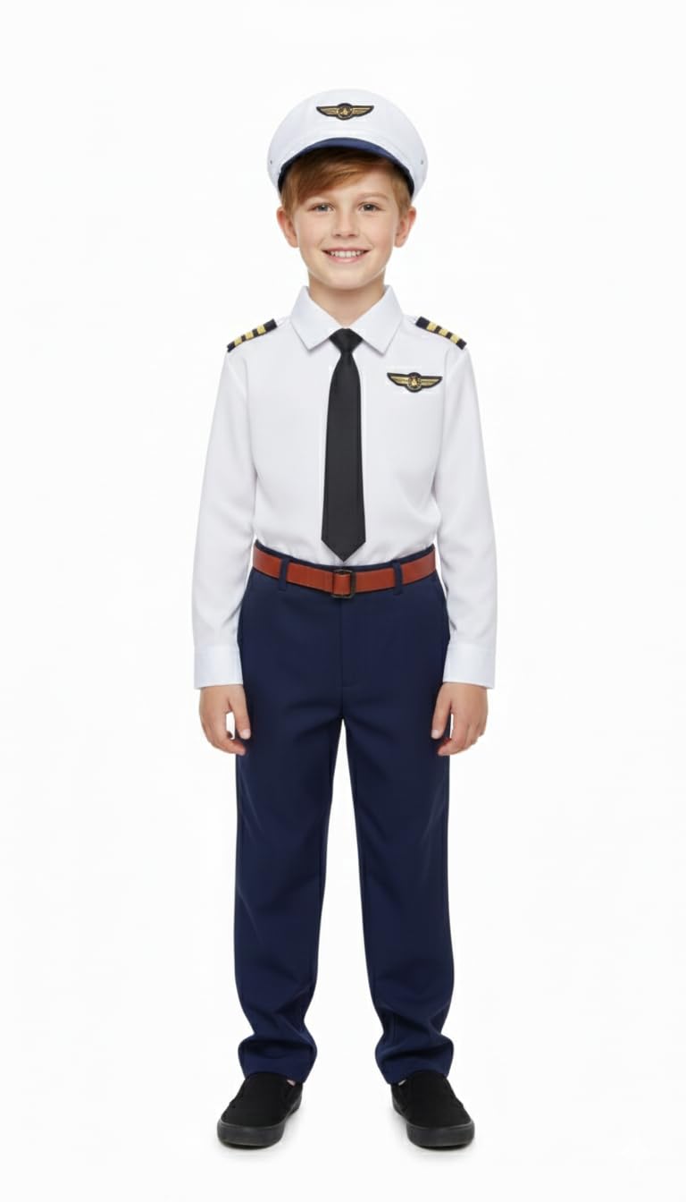 Community Helper Uniform Costume for Kids | Role Play pilot, Traffic police, Navy Fancy Dress for School Functions & Theme Parties-image-3