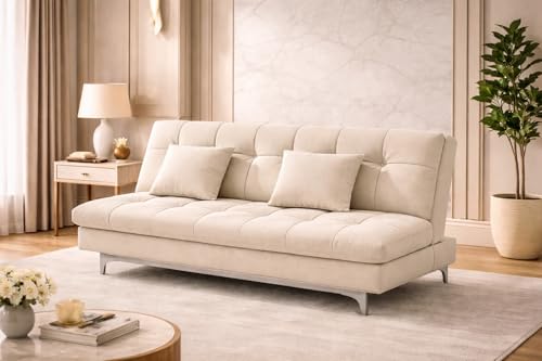 Image of Krancy 3-Seater Sofa Cum Bed for Living Room, Office & Home | Premium Fabric Sleeper Sofa Set with 1 Year Warranty | Comfortable Sofa for Guests, Lounge & Small Spaces | Cream