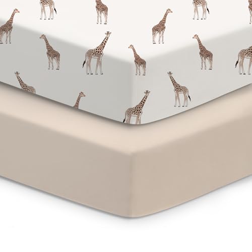 Image of Crib Sheets 2 Pack, Fitted Crib Sheet for Standard Crib Mattress 28x52x9, Ultra Soft Jersey Knit, Breathable Stretchy Deep Pocket, Snug Fit Stays Put, Baby Crib Mattress Sheet