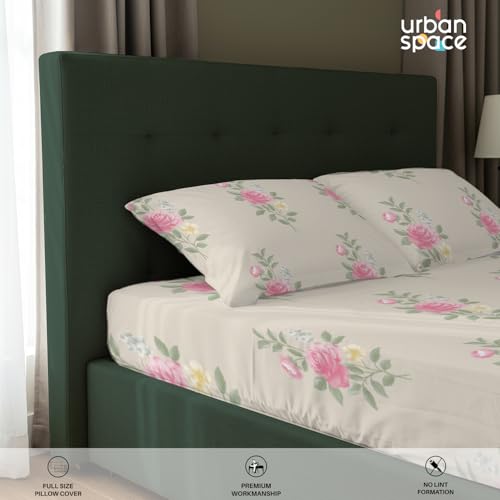 Image of Urban Space Serene 100% Cotton Bedsheet for Double Bed, Floral Queen Size Bed Sheet with 2 Pillow Covers (88 x 100 Inches, Vintage Rose Soft Brown)