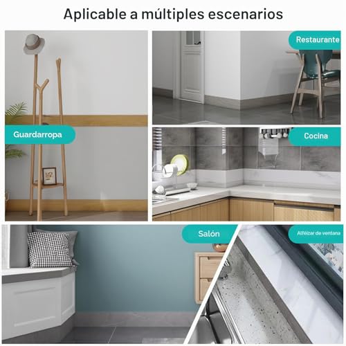Rodapié flexible de PVC gris mármol autoadhesivo de 10cm x 10m para pared 6