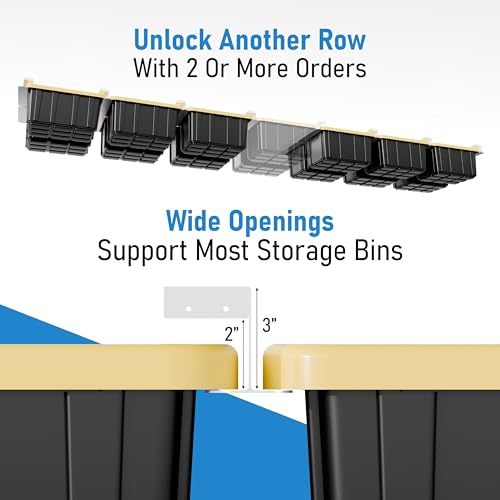 Image of USA Based Overhead Garage Storage Rack, Connectable Heavy Duty Metal Ceiling Rails Garage Storage Organization Shelving System, Hanging Racks Tote Containers, Supports Up To 3 Bins, 2 Sets White