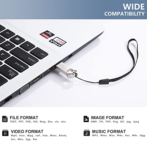 Geweo Pendrive USB, 32GB, 5 sztuk, Mini pamięć USB 32 GB, USB 2.0, wodoszczelny, z breloczkiem do kluczy, srebrny, do szkoły, biura, samochodu, komputera PC, laptopa