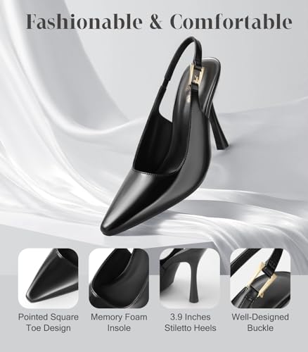 Ankis Slingback Kitten Heels for Women 3.9in Closed Pointed Toe High Heel Wedding Party Dress Shoes Women's Pumps3