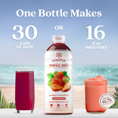Image of Smartfruit Summer Strawberry + Antioxidants - 100% Real Fruit Puree with Strawberries, Apple & Pineapple - Great for Smoothies, Juice, Yogurt, Cocktails, Teas & More - 2-Pk, 48oz Each