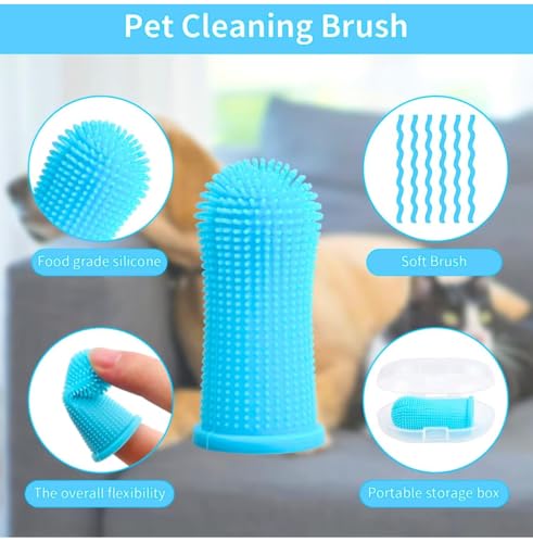 Image of Gomoly Pet Toothbrush, 360 Dog Tooth Cleaning Set, Cat Finger Cover Toot-hbrush for Cleaning Tongue Coating and Tooth Care, Pet Silicone Finger Cover Toothbrush Set of 2 with Case (Pink, Large)