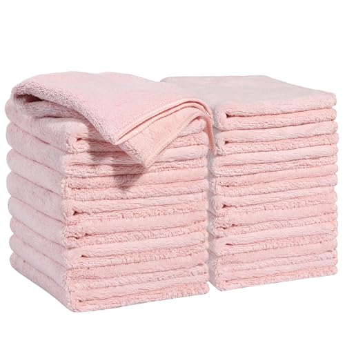 Image of JOYMOOP Microfiber Cleaning Cloths, 11.8 inch x 11.8 inch Pink Reusable Kitchen Towels, Lint-Free Cleaning Rags, Super Absorbent Cleaning Cloths for Kitchen, Car, and Household Cleaning, 18 Packs