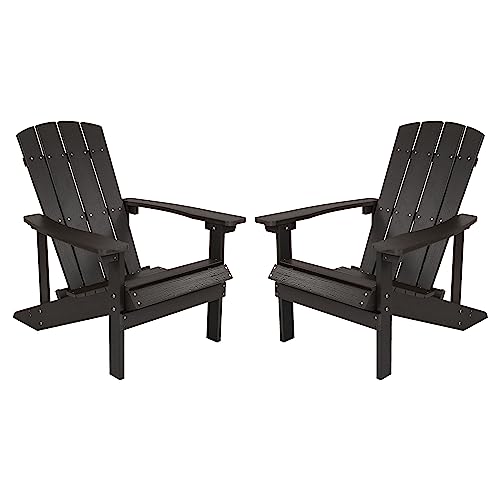 Flash Furniture Charlestown Poly Resin Adirondack Chair - Slate Gray - All Weather - Indoor/Outdoor - Set of 2