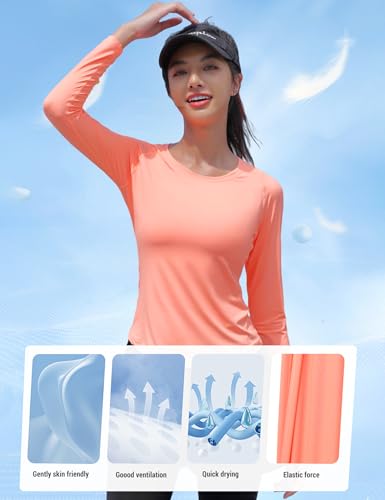 Image of Venzina Women's Long Sleeve Quick Dry T-Shirt UPF 50+ Sun Protection |Moisture Wicking, Stretchable, Lightweight Athletic Top for Yoga, Running, Dance, Gym & Casual Wear