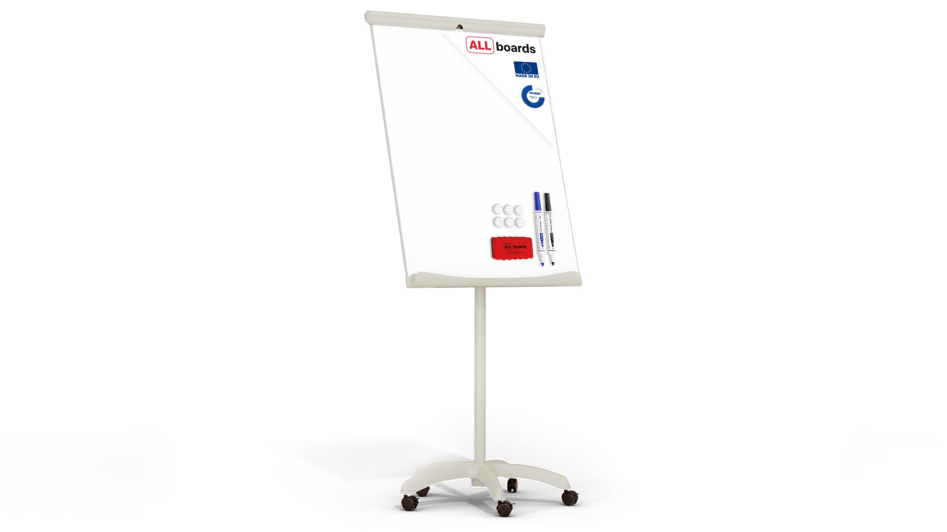 ALLboards Mobile Flipchart on Castors 100x70cm(1000x700mm), Adjustable Hight, Magnetic Whiteboard Dry Wipe Surface โ image 1