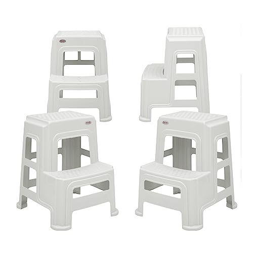 Image of OAKNEST Supreme 2-Step HeavyDuty Plastic Multi Purpose Stool for Home,Office and Kitchen Use (Color: Milky White|Count: 4 Pc)