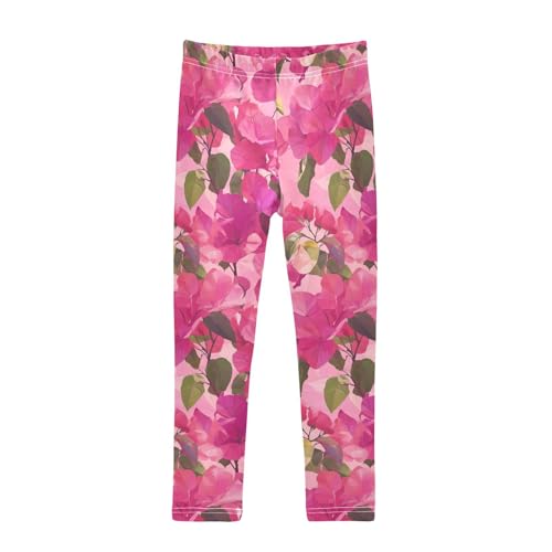 ALAZA Girls' Leggings Children's Yoga Pants Skinny Printed Dance Bougainvillea Flowers Hotpink Comfortable 4T