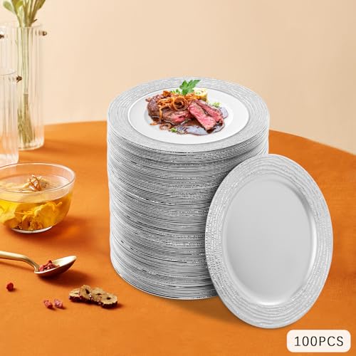 100 Platos Cargadores Plateados 13 Pulgadas Plástico miniatura 6