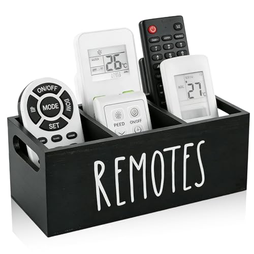 ZYETGH Remote Control Holder with 3 Compartments Wood Remote Caddy TV Remotes Holder Large Remotes Organizer TV Controller Organiser for Office School Black