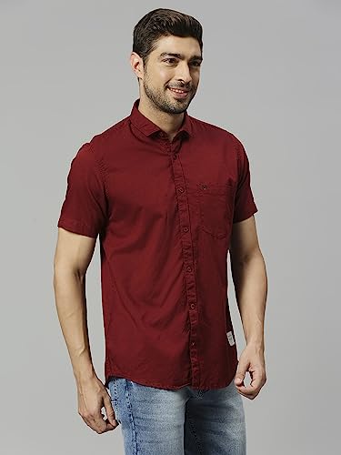 Image of Thomas Scott Men's | Solid | Half Sleeve | Slim Fit | Linen Blend | Spread Collar | Casual Shirt