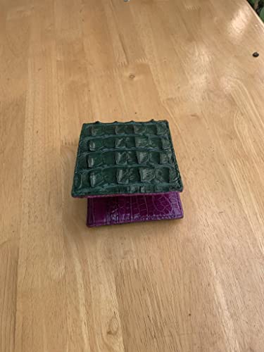 Genuine crocodile leather skin bifold wallet for men, alligator leather Men's wallet, outside green in side purple2