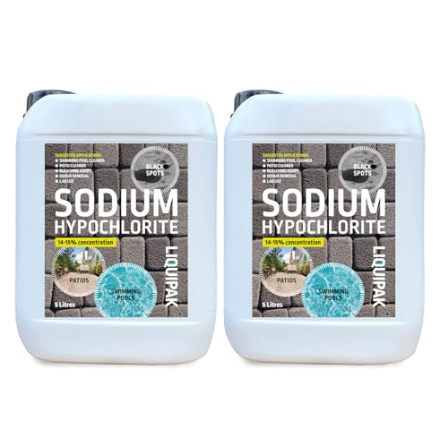 Liquipak Sodium Hypochlorite 10 Litres Patio Cleaner (2x5L) | Extra Strong 14-15% Concentration | Swimming Pool Liquid Chlorine & Black Spot Remover | Bleach Solution