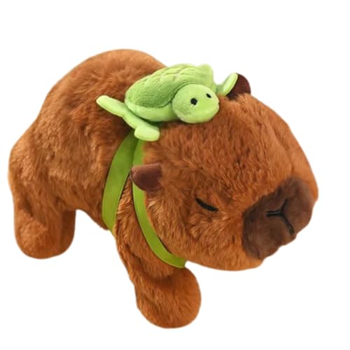 Capivara Pelúcia Antialérgica Com Mochila de Tartaruga Anda Emite Sons Mexe A Boca Brinquedo Eletrônico Divertido Leve e Portátil Crianças Fãs De Capivaras Colecionadores (Marrom)