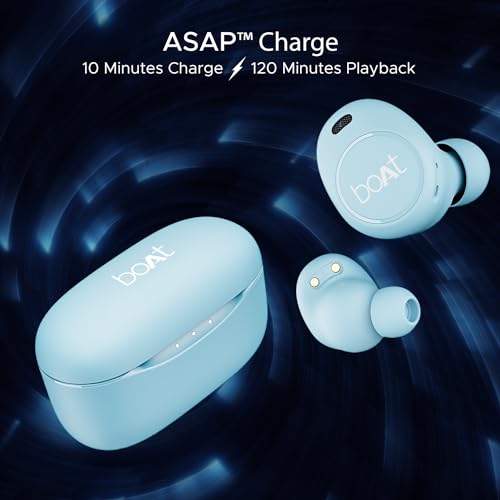 Image of boAt Airdopes 121 V2 Plus Truly Wireless in Ear Ear Buds w / 50 HRS Playtime,Quad Mics w /ENx Tech,ASAP Charging, Beast Mode(50ms Low Latency),BTv5.3 & IPX4(Marine Blue)