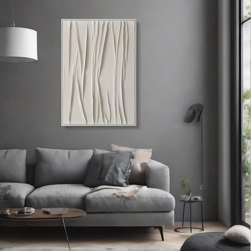 Pigort Large Beige Textured Wall Art For Living Room Textured White Framed Paint Stroke Collage Abstract Geometric Illustrations Minimalism Decorative Calm/Zen For Living Room thumb #4