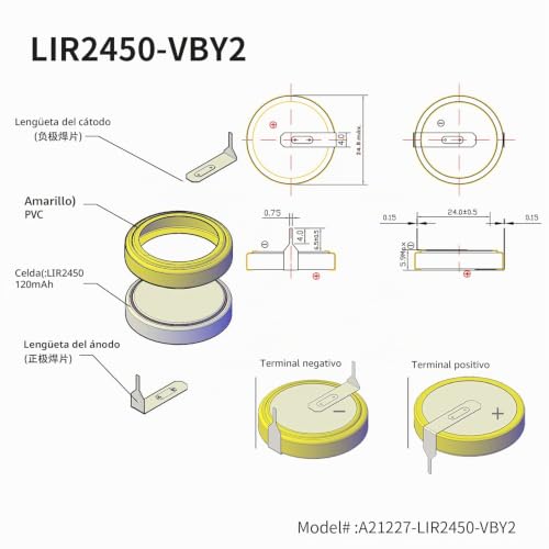 Batería LIR2450 recargable 3.7 V pilas botón de moneda ión de litio EEMB de 120mah 4