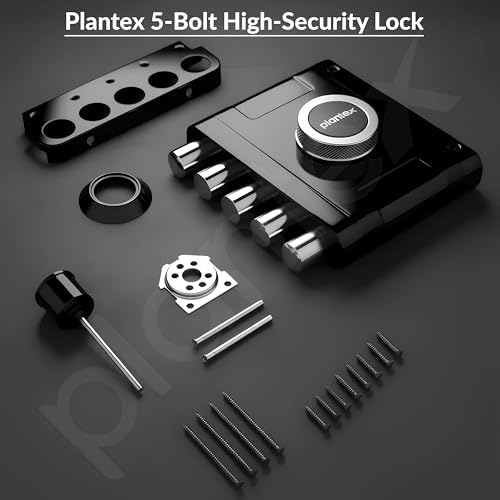 Image of Plantex Stainless Steel Door Cylinder Lock /Main Door Deadbolt Lock Five Bullets /Door Lock Set with 4 Pin Cylindrical Keys - Pack of 1 (Penta, Black)