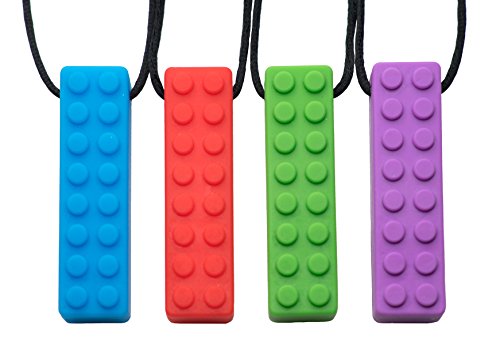 Tilcare Chew Chew Sensory Teether Necklace 4-Pack  Best for Autism, Biting and Teething Kids  Perfectly Textured Silicone Chewy Toys - Chewing Pendant for Boys & Girls - Chewlery Necklaces