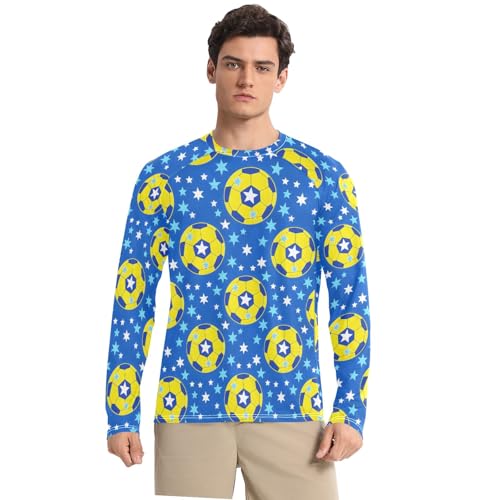 Bolaz Mens UV Protection Shirts Rash Guard Long Sleeve UPF 50+ Yellow Soccer Star Quick Dry S