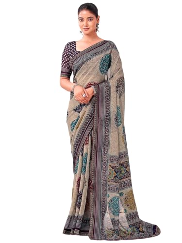 Image of SIRIL Women's Georgette Printed Saree with Unstitched Blouse Piece