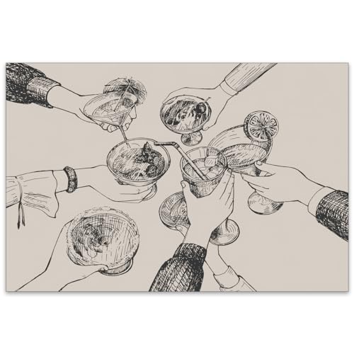 CAXIYSH Trendy Bar Canvas Wall Art Black and White Poster Champagne Picture Bar Cart Decor Aesthetic Cocktail Alcohol Drinks Cheers Sketch Prints for Apartment Kitchen 16X24inch Unframed