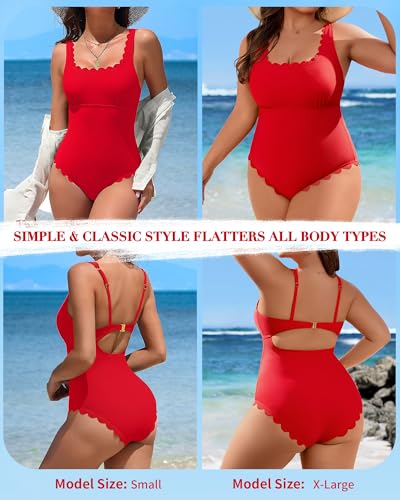 Image of Charmo Womens Scalloped One Piece Swimsuits Modest Bathing Suits